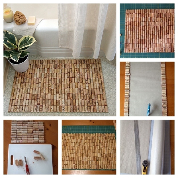 DIY wine cork bathmat, this is one of the more involved wine crafts on our list, but a great way to use up your stash.