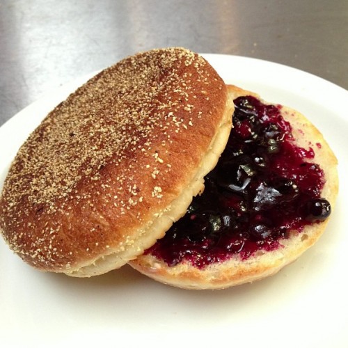 Model Bakery's award winning english muffin with wild blueberry preserves. Photo credit.