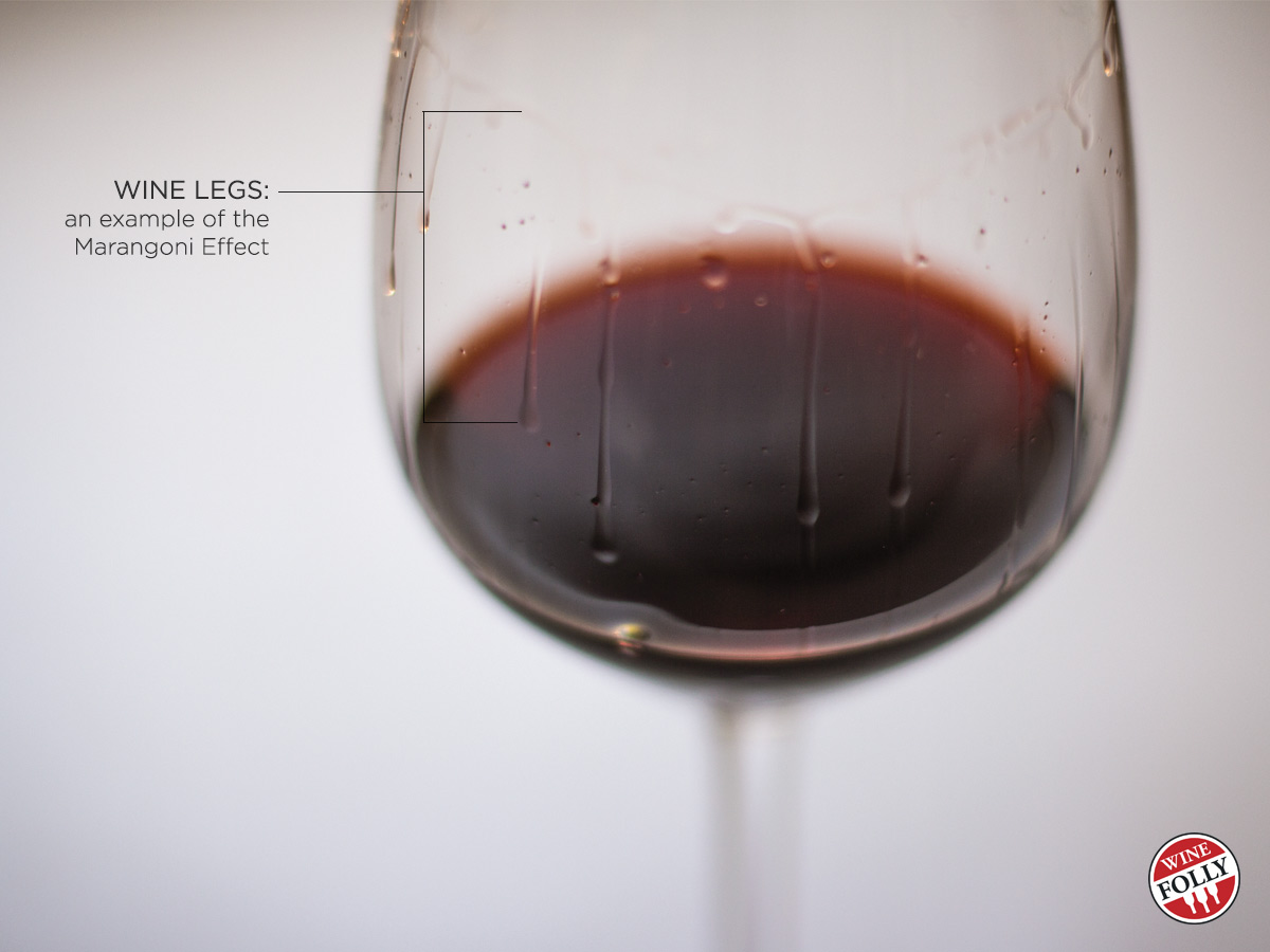The "legs" on a wine glass offer insight into the alcohol content. Via Wine Folly