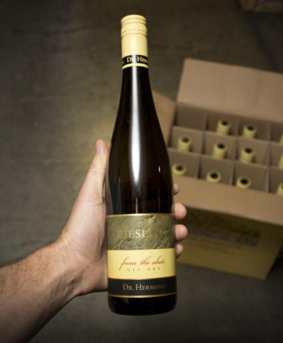 This Dr Hermann Riesling From the Slate 2012 we offered is lightly sweet Riesling of lip-smacking deliciousness, with pure, clean aromas and flavors of tart pineapple, crushed rocks, honeysuckle, white flowers and lemons. 