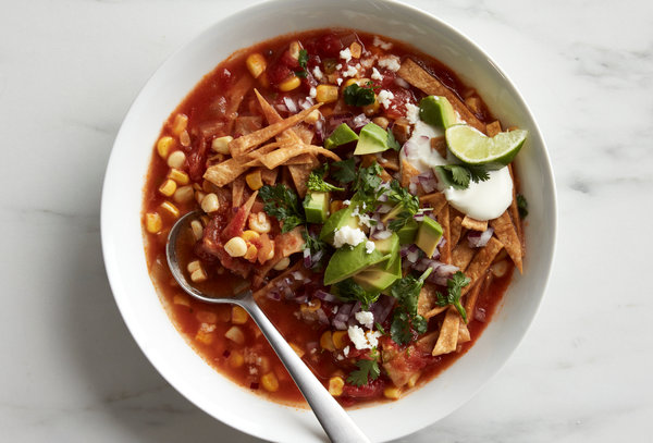 Winter wine and food pairings: Tortilla Soup and Rioja. Image from NYT Cooking.